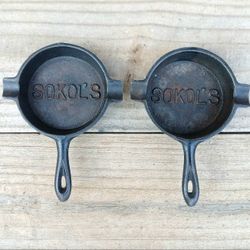 Vintage "SOKOL'S" Cast Iron Skillet Ashtrays 