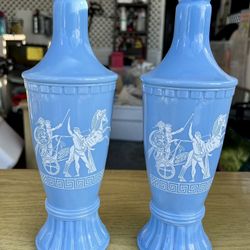 Blue ceramic candle holder/decanter/vase 12” tall! 