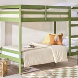 New Solid Wood Green Twin Bunk Bed