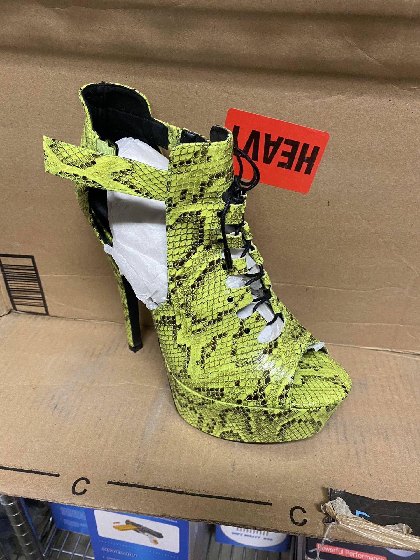 Neon Green snake print Dollhouse heels