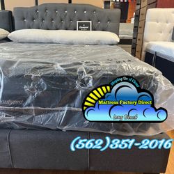 Queen Diamond Grey Suede Bed Frame w/ Beautyrest Black Mattress 