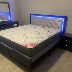 Queen 4 Piece Bedroom Set WITH LED 
