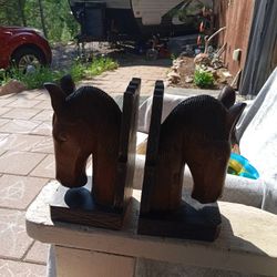 Hand Carved Walnut Horse Heads Bookends