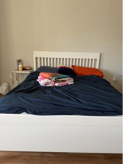 White IKEA queen bed frame