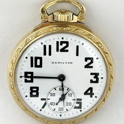 Vintage 1946 Hamilton 992B 10K GF Openface 21J 16s Railroad Pocket Watch