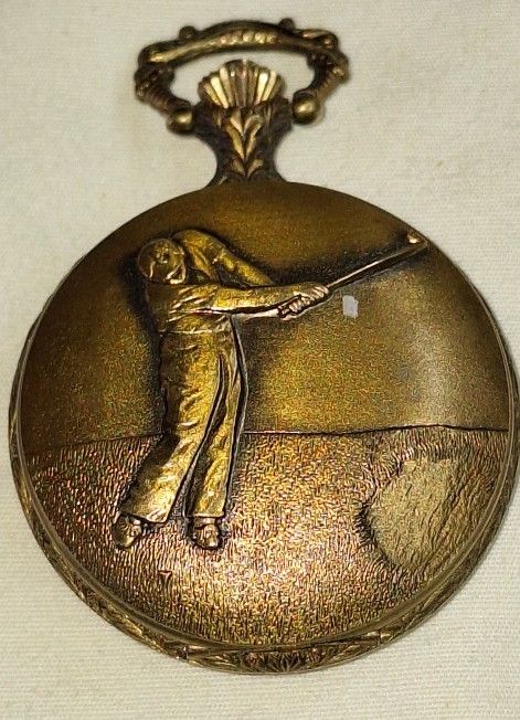 Vintage Arnex 17 Jewels Incabloc Pocket Watch Swiss Made Gold Tone Golfing Theme