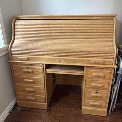 tan desk with hutch