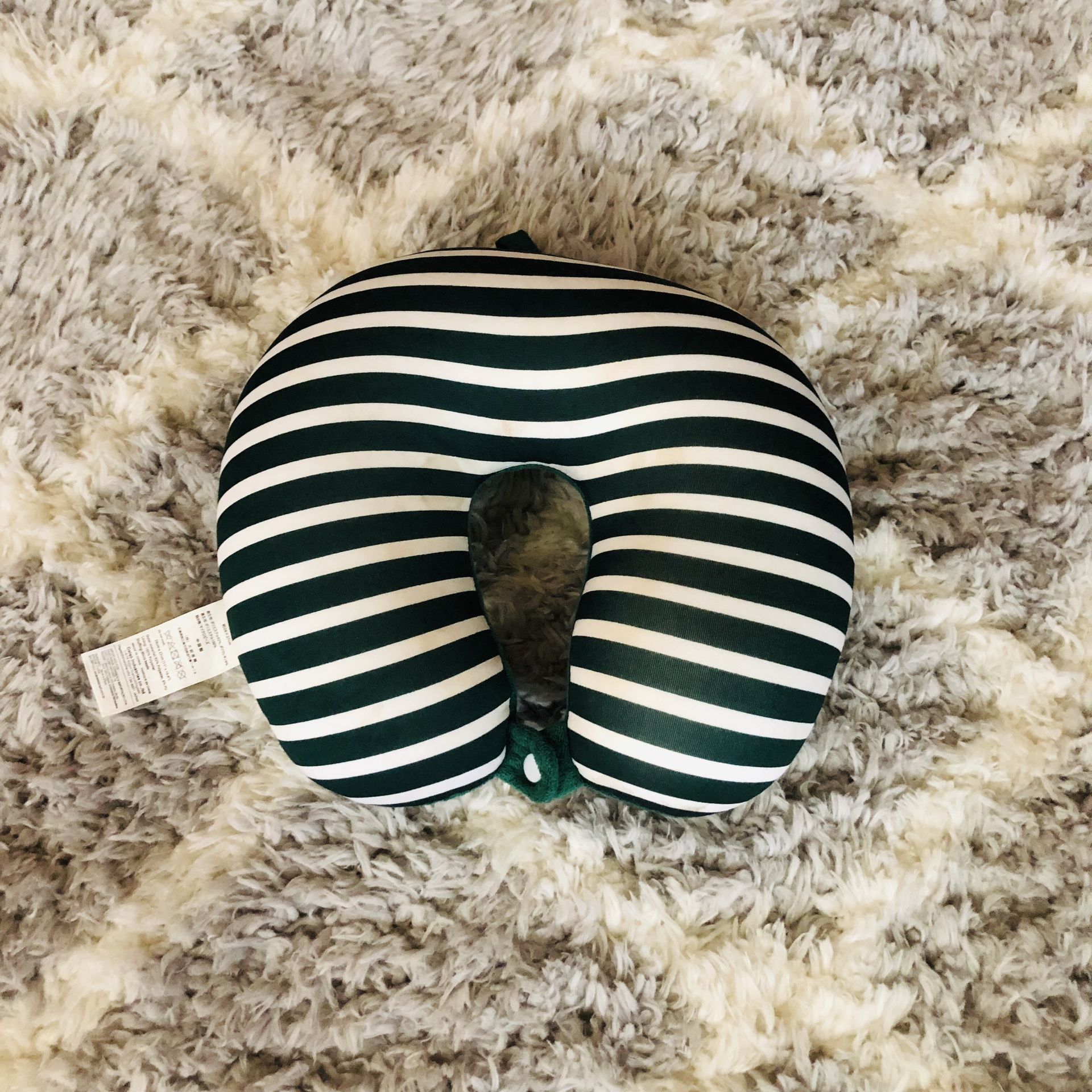 Kids Travel Neck Pillow | Green & White Stripes 🐸 |