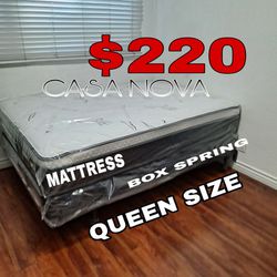 NEW QUEEN EURO PILLOW TOP BAMBOO MATTRESS AND BOX SPRING SAME DAY DELIVERY OR PICK UP 