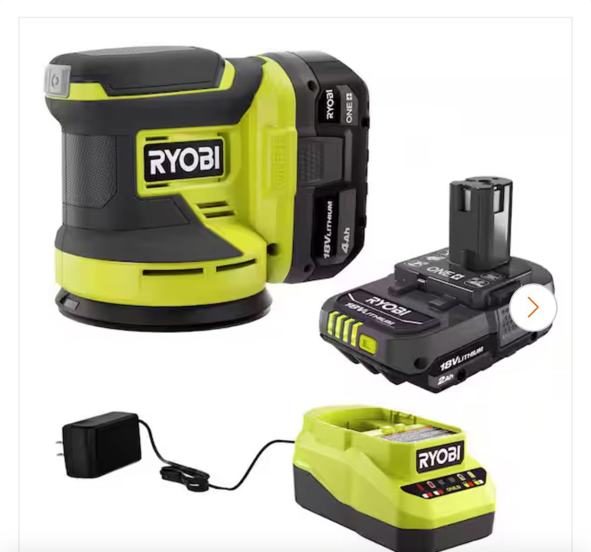 RYOBI ONE+ 18V Cordless 5 in. Random Orbit Sander Kit with 4.0 Ah Battery and Charger with 2.0 Ah Battery