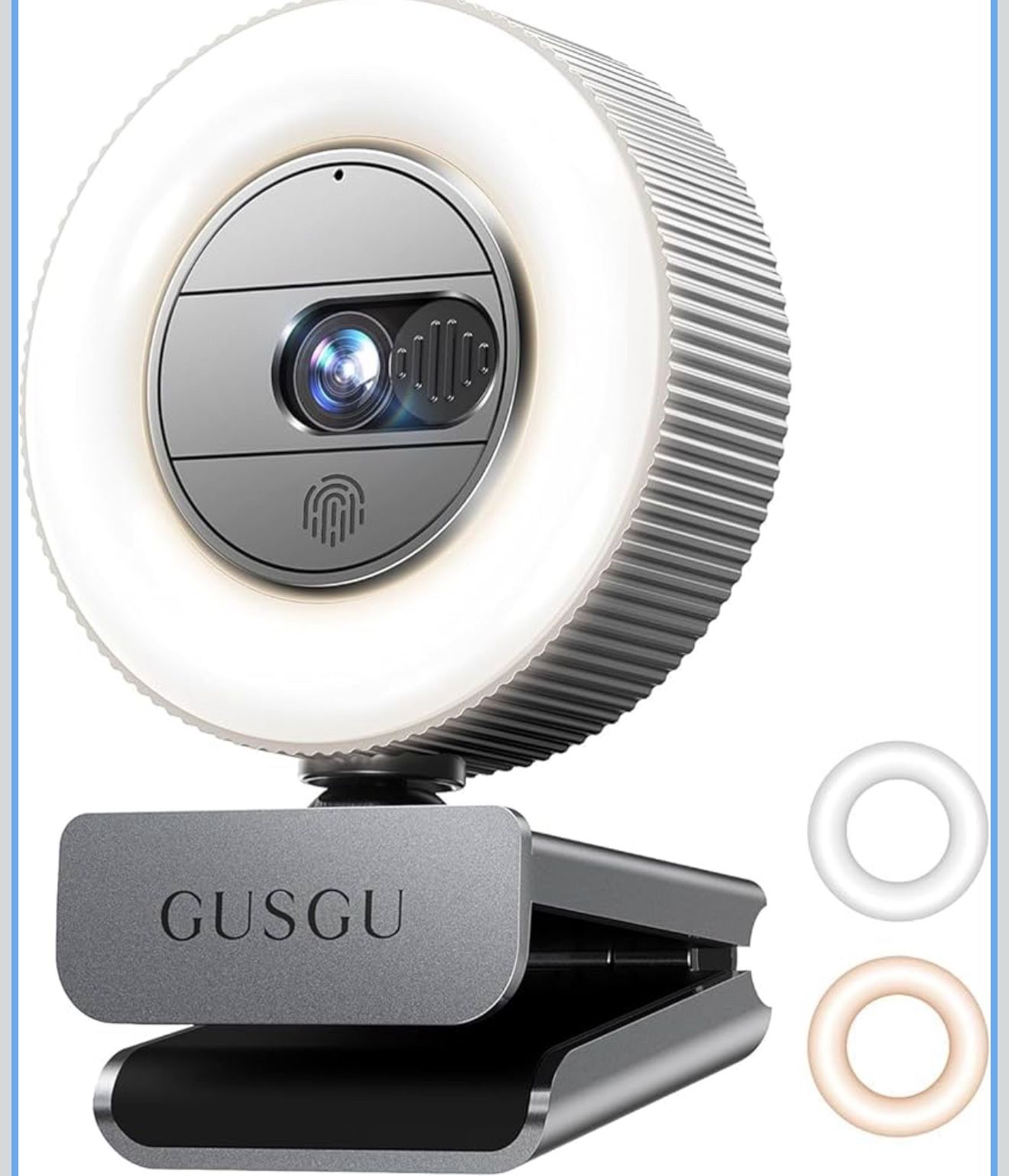 GUSGU G910 2K Quad HD Webcam for PC, with Microphone & Light & Privacy Cover, Web Camera for Desktop Computer/Laptop/MacBook, USB Streaming Camera