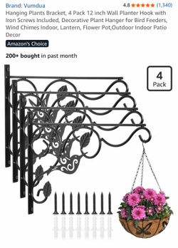 Hanging Plants Bracket, 4 Pack 12 inch Wall Planter Hook with Iron Screws Included, Decorative Plant Hanger for Bird Feeders, Wind Chimes Indoor, Lant