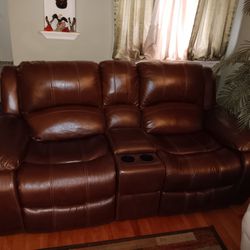 Dual Coffee Brown Theatre Love Seat Reclining Chairs 