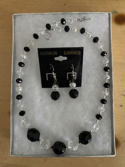 Clear and black necklace and earrings set