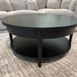 Black Round Wood Coffee Table 