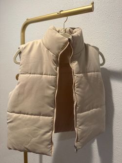 Cream Puffer Vest with Zip Front