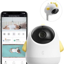 Simshine Smart Baby Monitor WiFi Smartphone AI Cry Soothing Lullaby, Sleep Breathing Analysis, 2K UHD Video Camera, 2-Way Talk, Night Vision, Virtual 