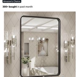 24X32 Inch Black Metal Framed Bathroom Mirror 