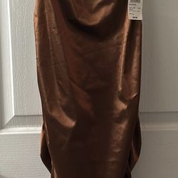 Windsor Satin Cowl Neck Ruched Midi Dress Bronze Brown L