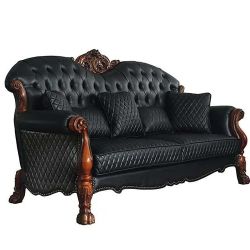 DRESDEN SOFA BLACK LEATHERETTE CHERRY OAK FINISH - SILLON