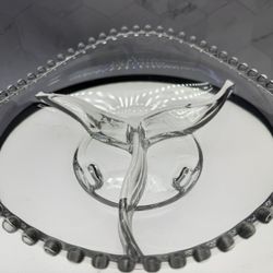 (1) Gorgeous Vintage Imperial Glass Co. Ohio Candlewick Clear pattern 3-toed, 3-part relish dish active from 1936 to 1984.  Candlewick, recognizable b