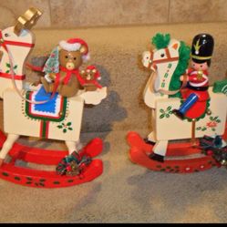 Enesco 80's Vintage Rocking horse music box nutcracker & teddy bear