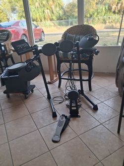 Electric drum set with amp.