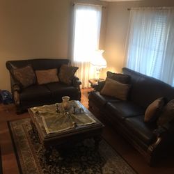 2-piece Leather Sofas and Marble Center Table 