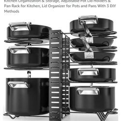 G-TING Pot Rack Organizers, 8 Tiers Pots and Pans Organizer for Kitchen Organization & Storage, Adjustable Pot Lid Holders & Pan Rack for Kitchen, Lid