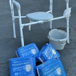 Baño Portátil Adulto  Y 4 Paquetes De Pañales 