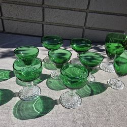 Antique green and clear glass lot
