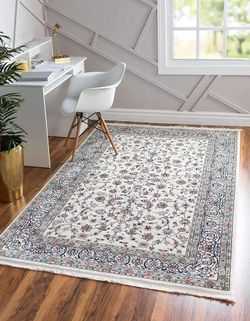 10x13 Feet Ivory Cream Beige Blue Floral Oriental Bordered Persian Style Large Area Rug 