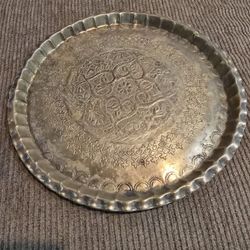 Brass Floral Engraved Round Tray