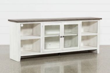 Dixon White 84" Farmhouse TV Stand With Glass Doors