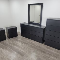 Dresser whit mirror, chest and 2 nightstands - Cómoda con espejo , Gavetero y 2 mesitas de noche