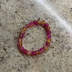 Pink And Yellow Glass Bead Bracelet 