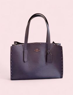 Coach navy studded pebble leather bag