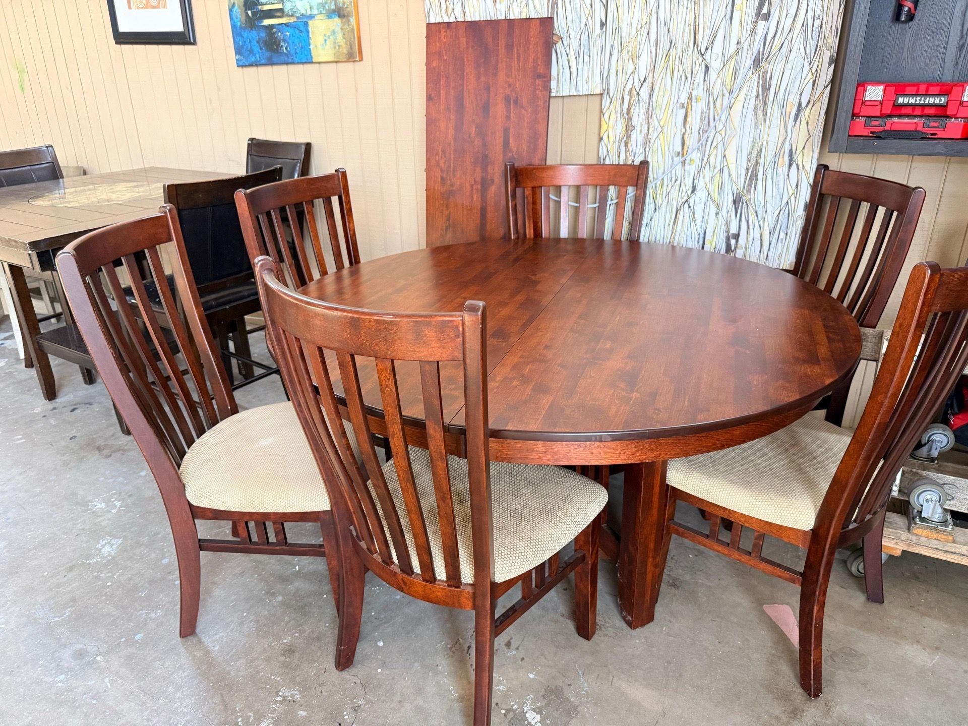 Dinning table with 6 chairs included.