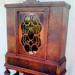 Jacobean Rich Inlaid Walnut China Cabinet 1930c