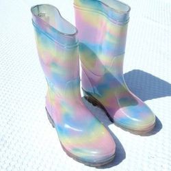 Sz 8 Womens Pastel Tie Dye Rainbow Magellan Rain Boots