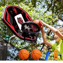 Trampoline Basketball Hoop, Fits Straight and Curved Pole Basketball Hoop for Trampoline, Universal Trampoline Basketball Hoop Attachment with Mini Ba