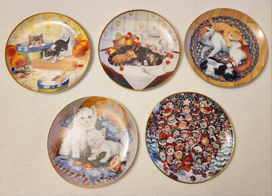 Limited Edition Franklin Mint Heirloom Recommendation Cat Plates Lot Of 5