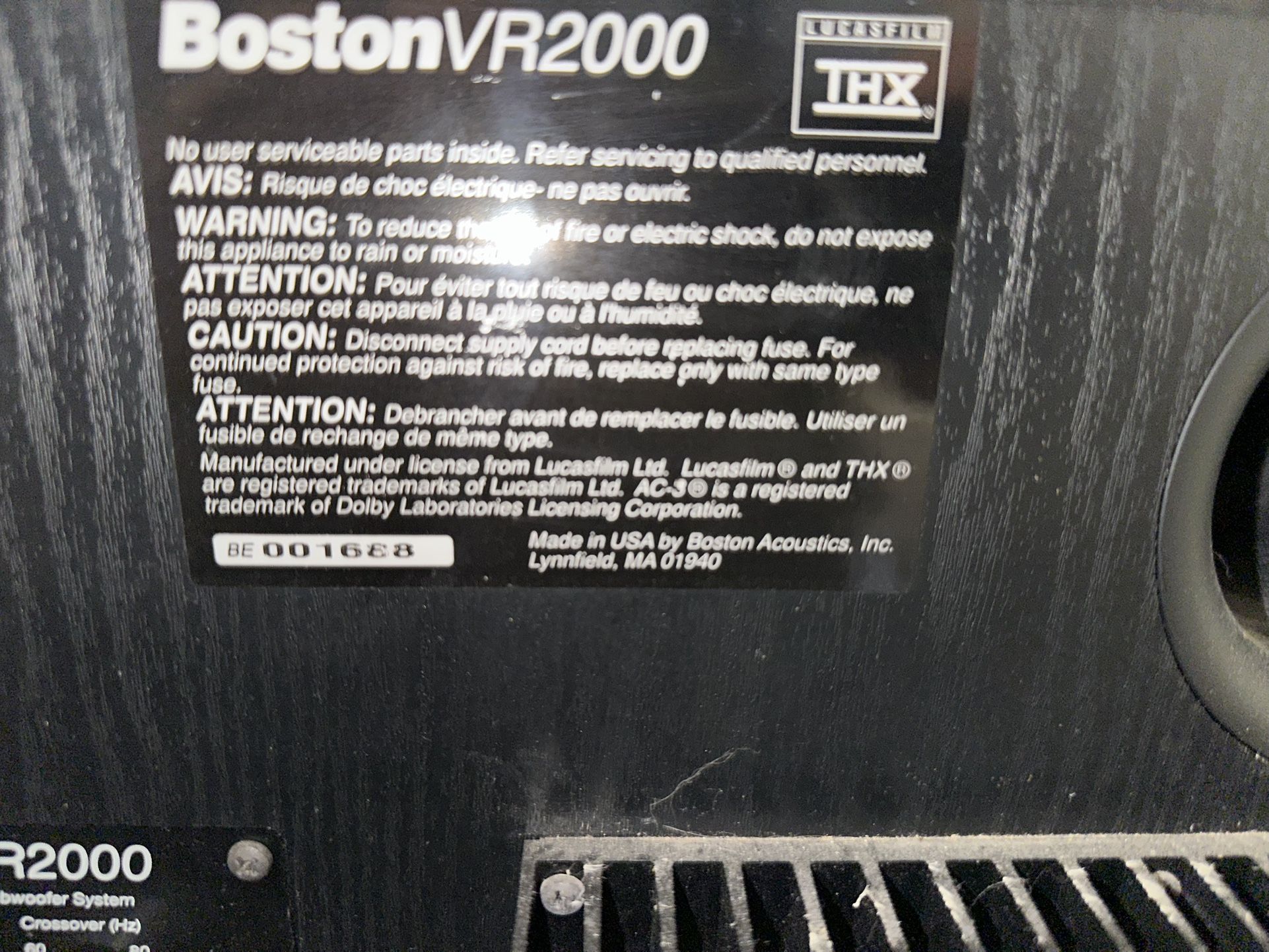 Boston VR2000 Subwoofer