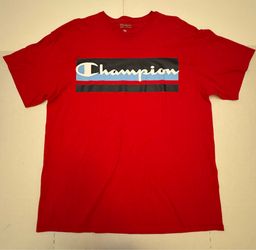 Pre Owned Excellent  Champion  T Shirt  Short Sleeve Printed  Red Navy Light Blue  Men  Size XL