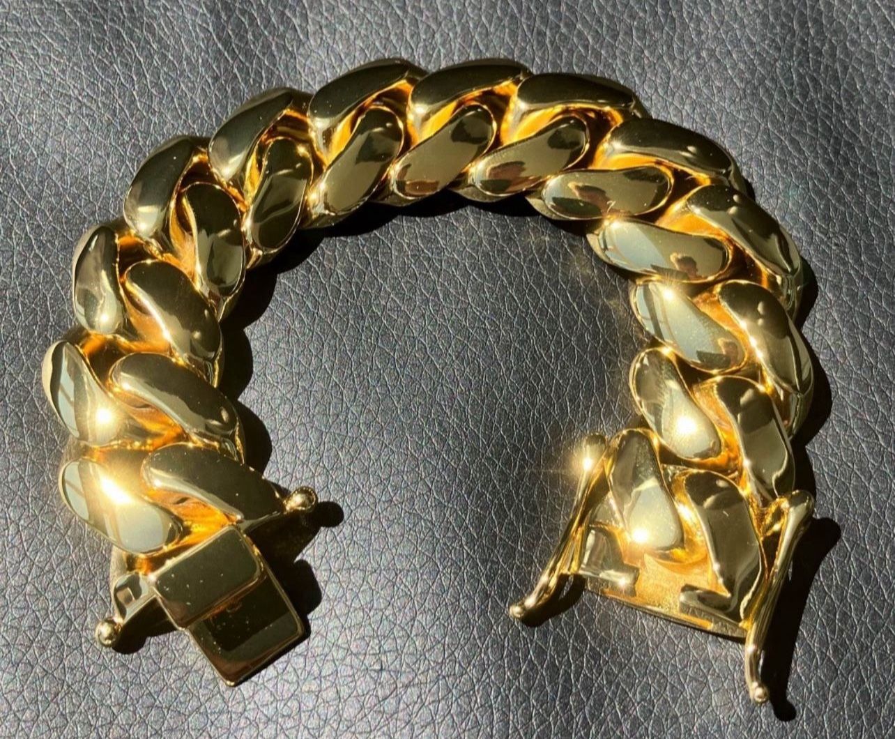 20mm Miami Cuban Link Yellow Gold Plated Bracelet 18k & 14k Crab Old School Regular Lock