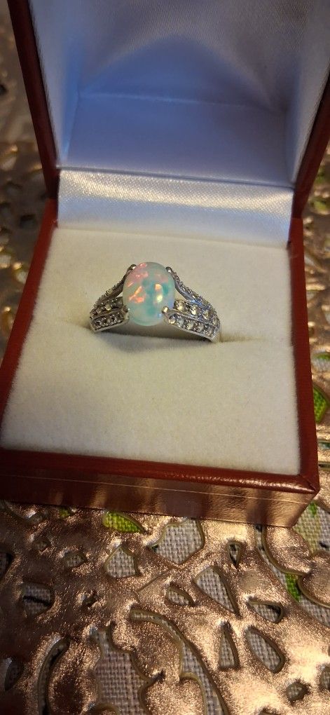 Ethiopian Opal 14k White Gold Ring