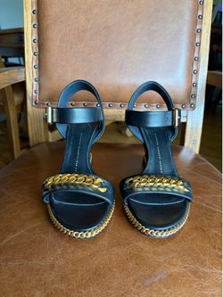 Giuseppe Zanotti Black Velvet Chain detail Wedge Sandals Size 39.5 or USA 9
