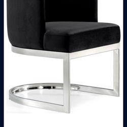 Dining Chair Black And Chrome Velvet