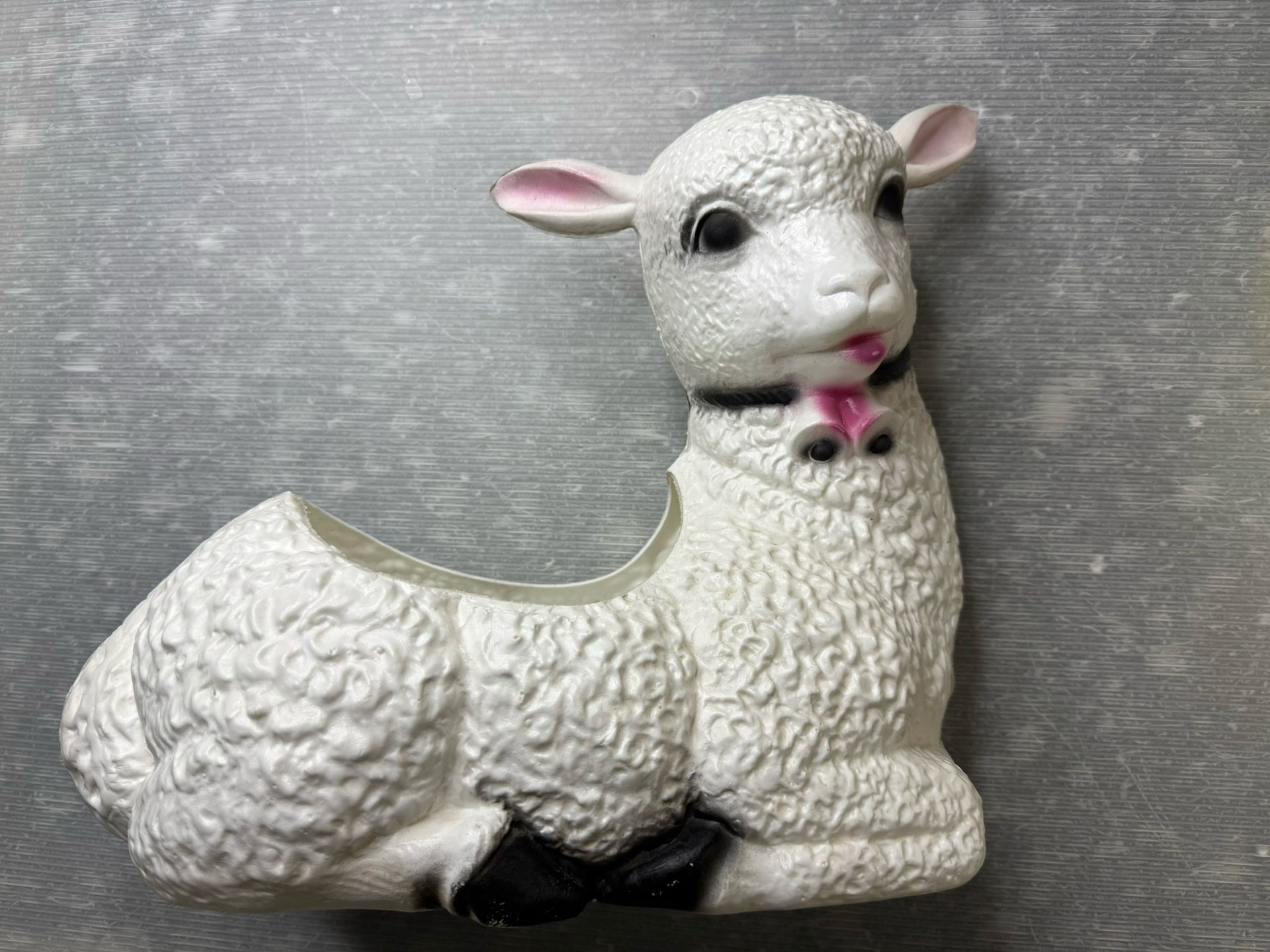 vintage BLOW MOLD LAMB Plastic Planter Flower Pot Sheep Easter Christmas