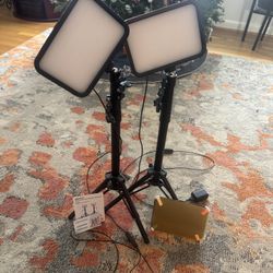 2 LED Video Lights With Stands And Color Filters